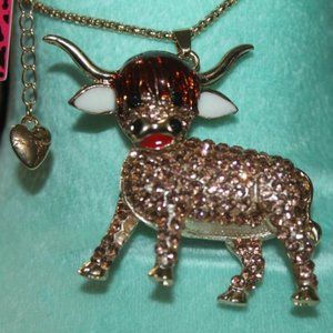 Betsey Johnson Amber Long Horn bull Necklace